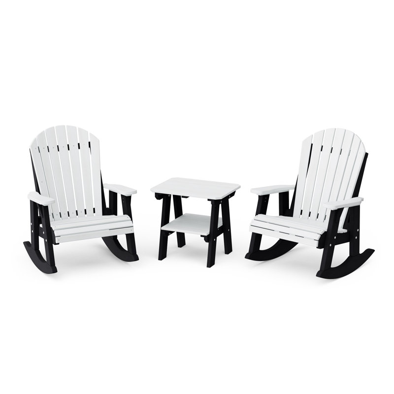 Heritage 3-Piece  Adirondack Rocking Chair Set With Side Table, White/Black