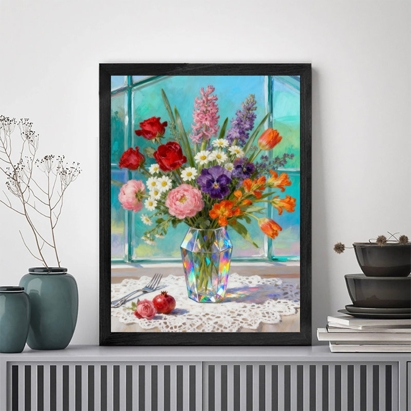 Art encadré noir, arrangement floral simple et rétro, impressions de style rétro, H 11 po x l 9 po