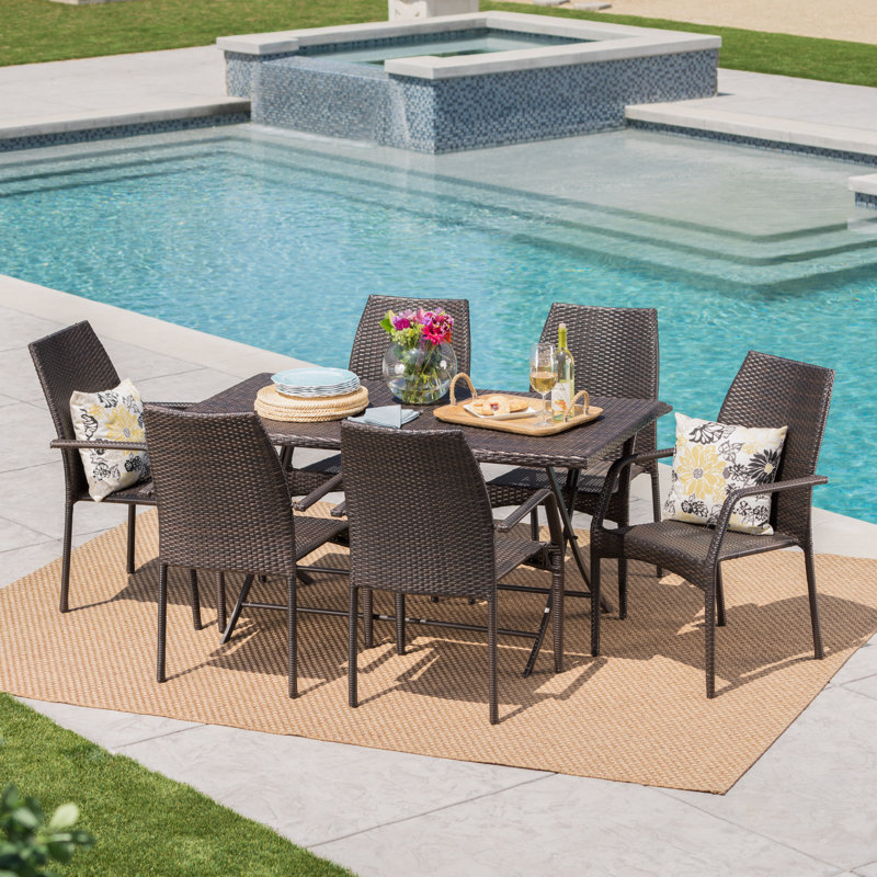 Jazzi 6 - Person Wicker Patio Dining Set with Rectangular Table