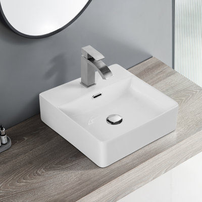 Lavabo de comptoir en céramique pour salle de bain - Lavabo carré à finition blanche très durable