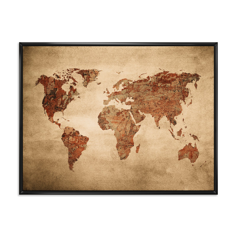 Ancienne carte du monde VII - reproduction de cadre flottant sur toile, H 24 po x l 32 po x P 1 po, Noir
