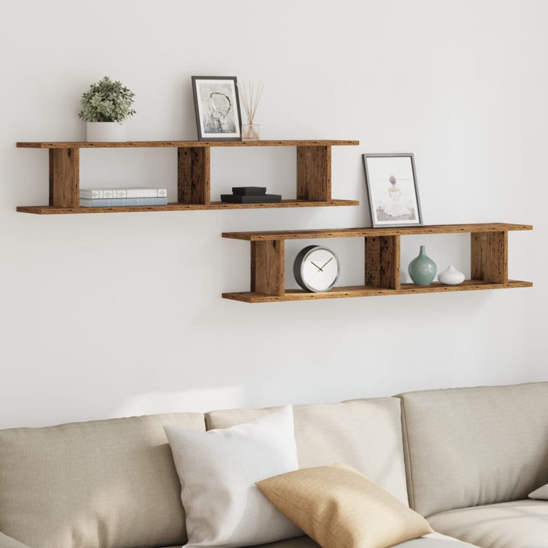 Averyonna 2 Piece Floating Shelf, Old Wood, 20cm H x 105cm W x 18cm D