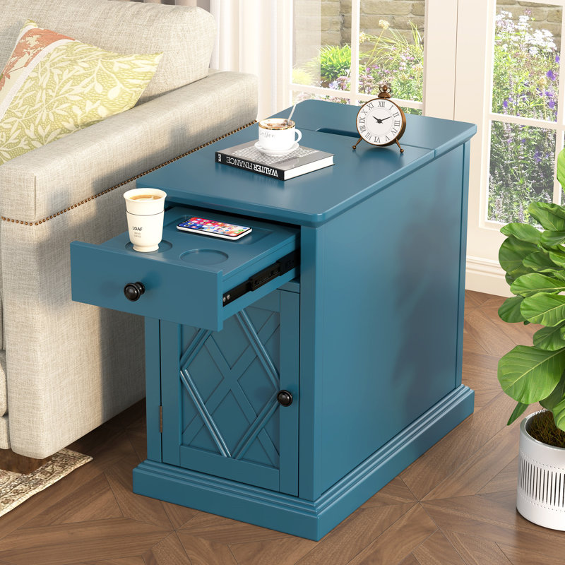 Table de bout U-Can Classic Charging Living avec ports USB et rangement, Navy Blue
