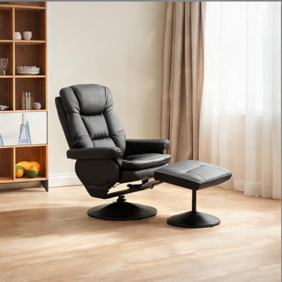 Fauteuil de massage inclinable noir profond et élégant avec repose-pieds pour la maison ou le bureau, 80 cm (L) x 83 cm (P) x 113 cm (H), inclinaison réglable jusqu'à 135 degrés
