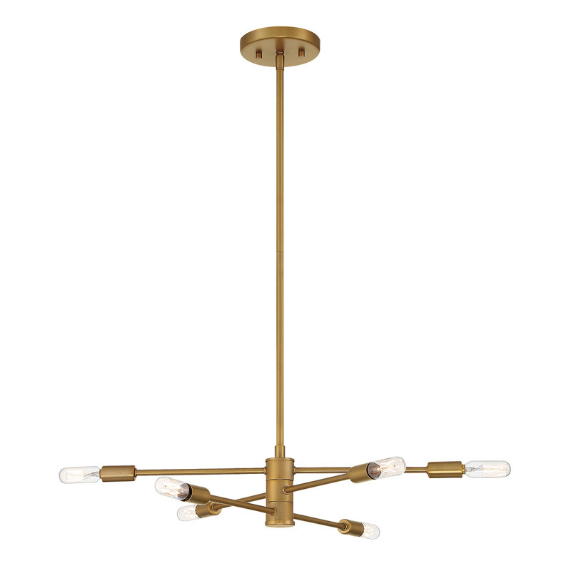 Lustre linéaire spoutnik moderne en laiton chaud à 6 lumières Jordy, Laiton chaleureux