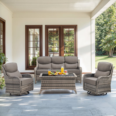 Abbey 4-Piece Patio Furniture Set With Swivel Glider Chairs, 6-Inch Ultra-Plush Cushions & Water-Resistant Olefin Fabric