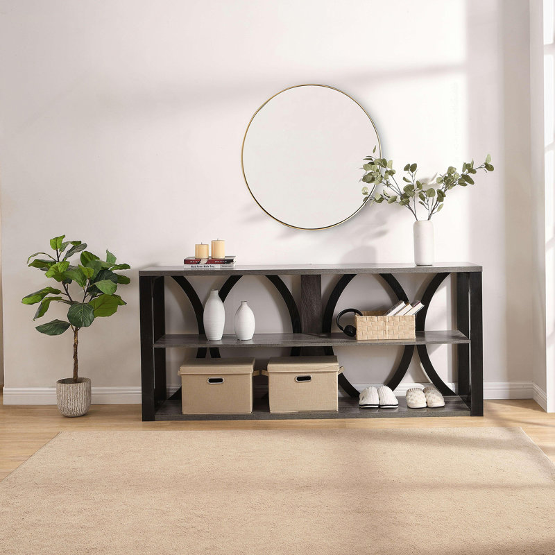 Console industrielle à trois niveaux, longue table multifonctionnelle avec rangement pour l'entrée, le salon, le vestibule et le couloir