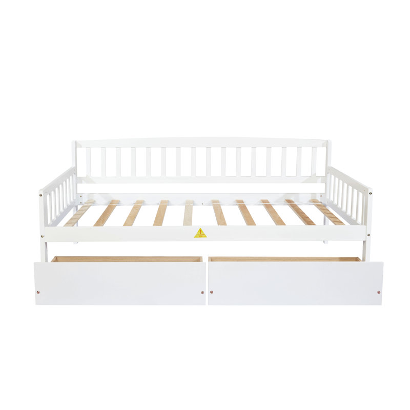 Twin-Size Pine Wood Daybed With Two Storage Drawers, Sofa Bed With Bed Platform Of 10 Support Slats, White