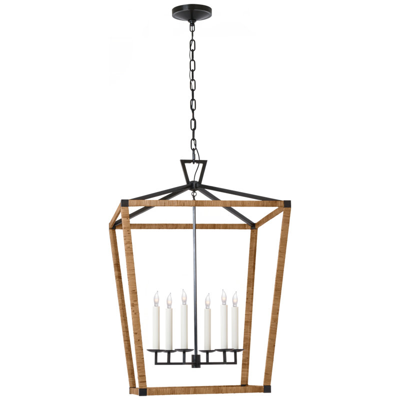 Darlana 6 - Light Chandelier, 42" H x 29" W x 29" D, Antique-Burnished Brass/Natural Rattan