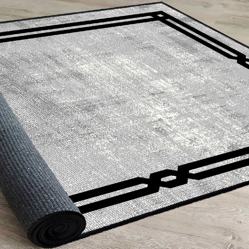 Premium Cotton Area Rug (3.3 x 4.9 ft), Grey & Black, 100% Cotton, 1.3 lbs/ft² | Antibacterial, Non-Slip PVC Underside, 0.4 in Pile Height | Machine Washable, Durable & Stylish for Living Room & Bedroom Décor