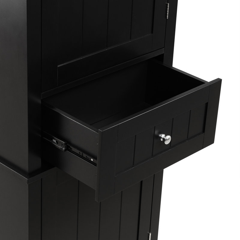 Grande armoire de salle de bain noire avec tablette réglable et tiroir de rangement intérieur