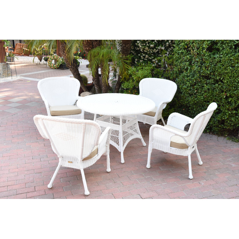 Batchelder 4 - Person Wicker Patio Dining Set with Round Table, Tan, White