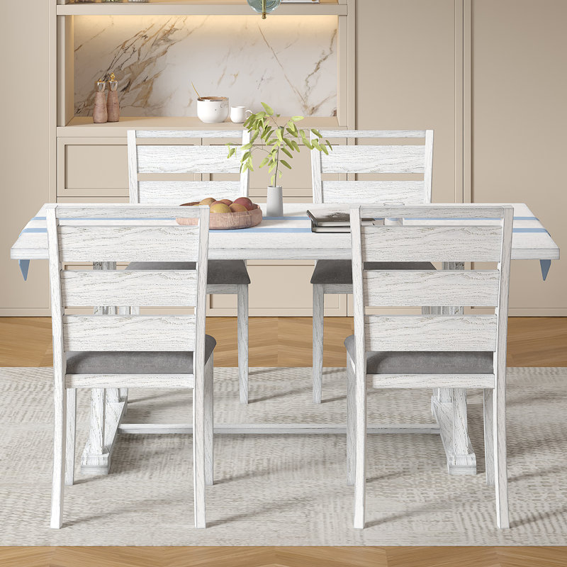 Ensemble de table de salle à manger pour 4-6, table de salle à manger en bois massif épaissie, grande table de salle à manger rectangulaire et 4 chaises pour la cuisine, la salle à manger et le salon