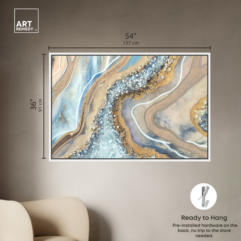 Luxurious Abstract Geode Print on Canvas with White Frame