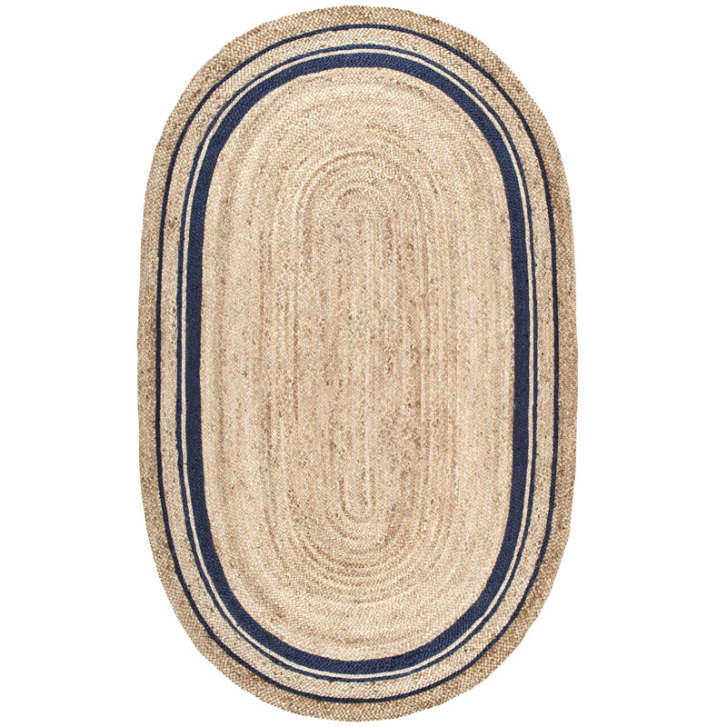 Tapis brun / bleu marine en jute tissé à la machine Speight, Ovale 5 pi x 8 pi