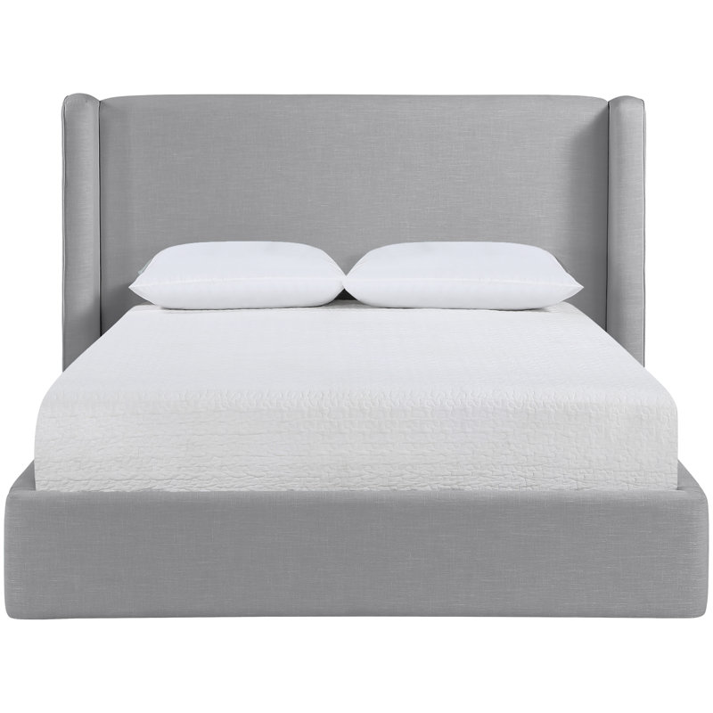 Kendall Wanaque Linen Textured Fabric Upholstered Bed, Grey Linen Textured Fabric, Full