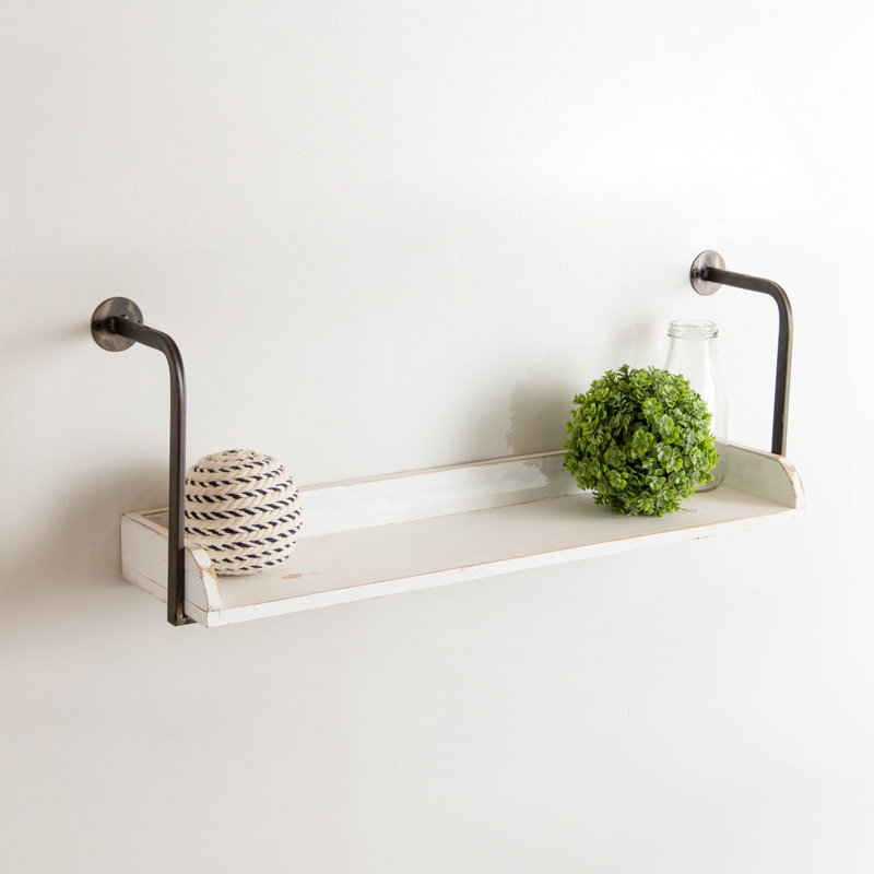 Étagère murale blanche en bois avec supports de style tuyau 25 po.
