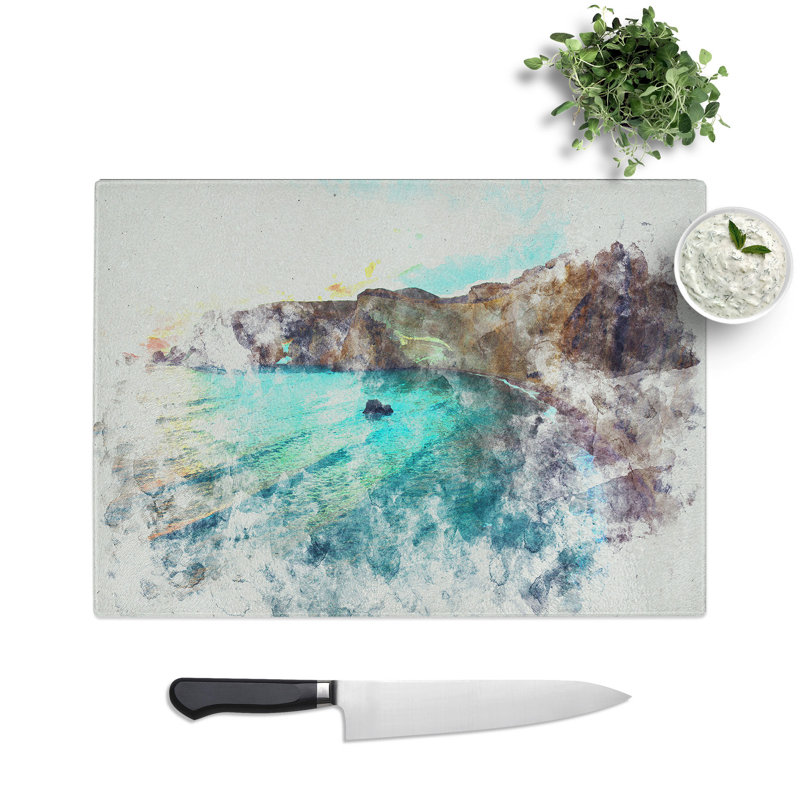 Cliffs in Ponza in Italy Watercolour Chopping Board, 0.4cm H x 20cm W x 28.5cm L