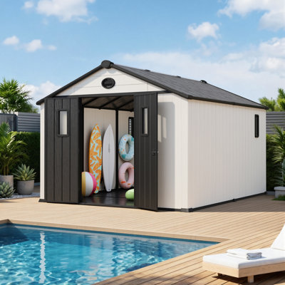 10X12FT Outdoor Storage Shed, Backyard Storage with Lockable Doors and Slooping Roof, Tool Shed for Backyard Garden Patio Lawn