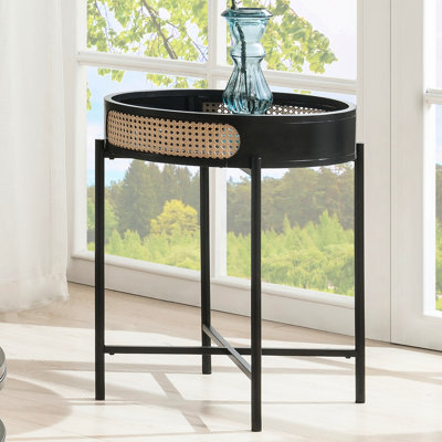 Table de bout ronde à finition noire avec plateau de table ouvert, pieds en métal, insert et compartiment de rangement, convenant à un café ou à une utilisation, 22 po x 22 po x 24 po, plateau de 17 lb, 1 espace, tables,