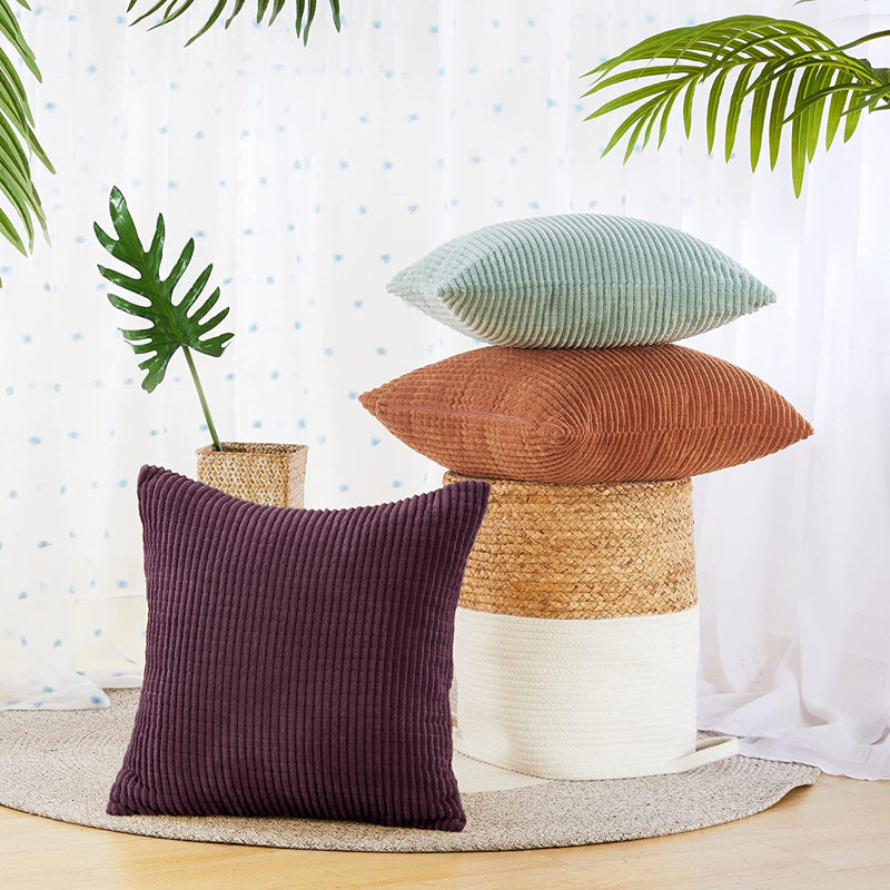 Dark Purple Corduroy 18" x 18" Euro Pillow Covers Set