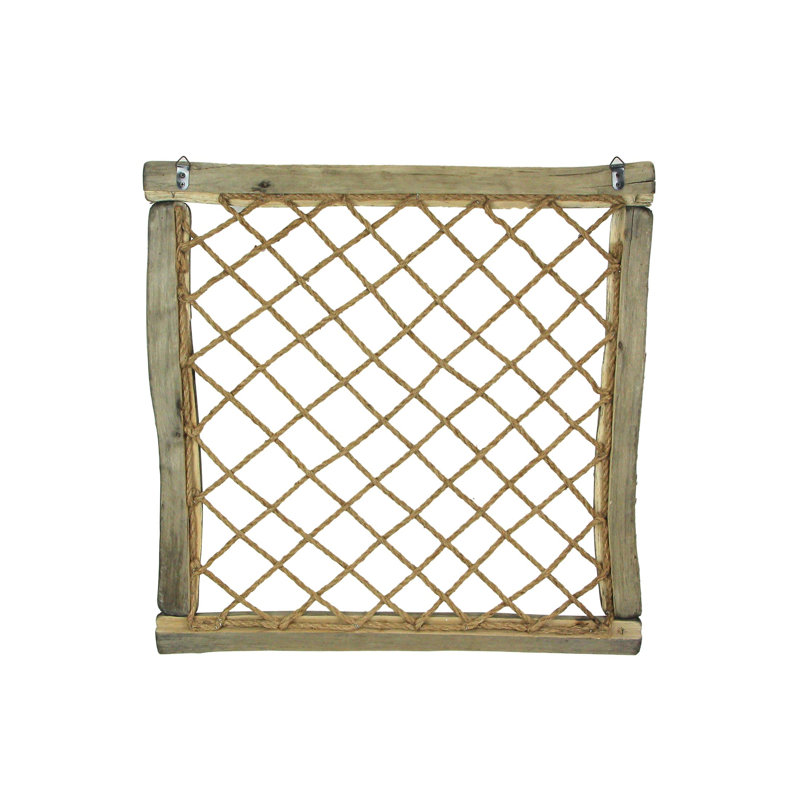 Handcrafted Distressed Wood and Rope Faux Window Frame Wall Art