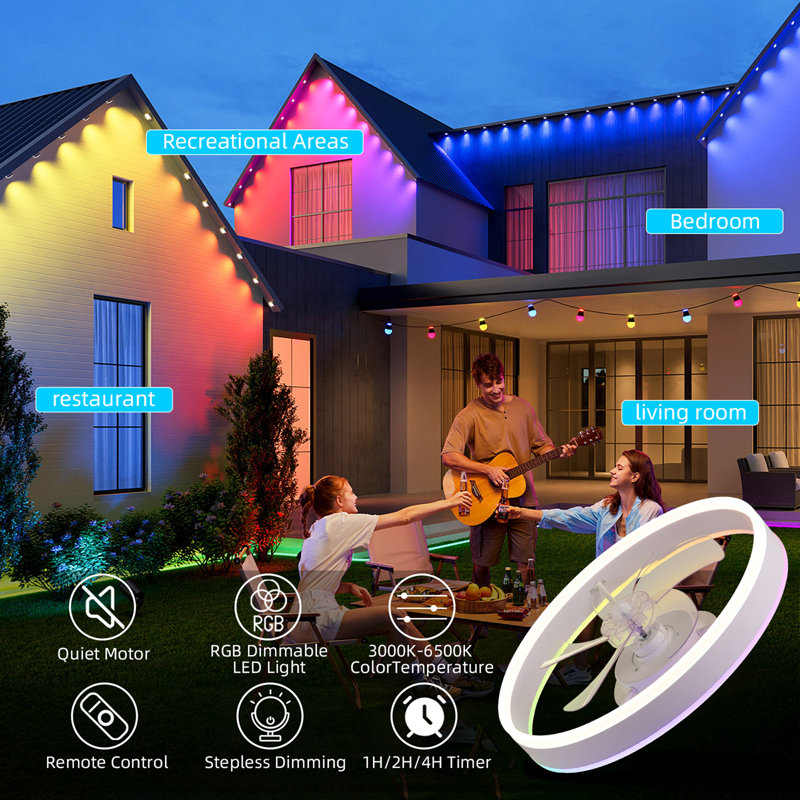 19.7 inches fan light RGB colour lights three colour temperature 6-speed adjustable wind power positive and negative rotation