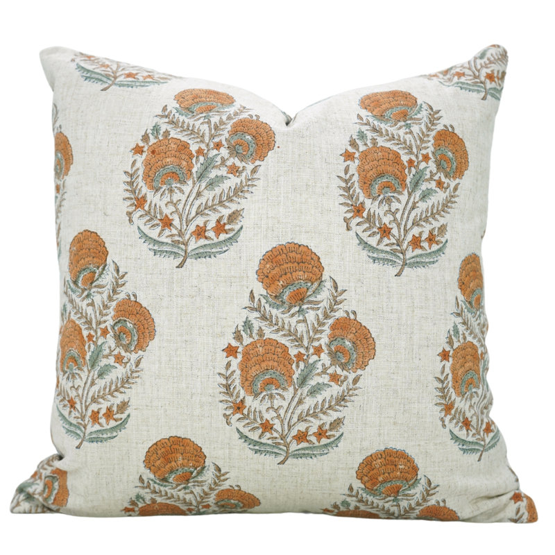 Housse de coussin en lin viscoélastique Fabividine, décoration d'automne (Mohini), H 18 po x l 18 po, Orange, Carré