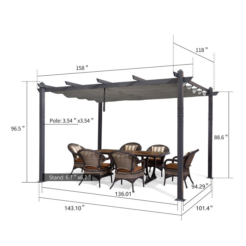 4m x 3m Aluminium Pergola, Grey