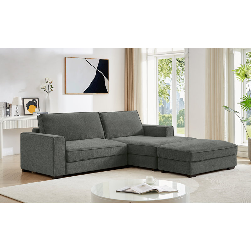 Canapé modulaire rembourré avec repose-pieds amovible, 100 % lin gris