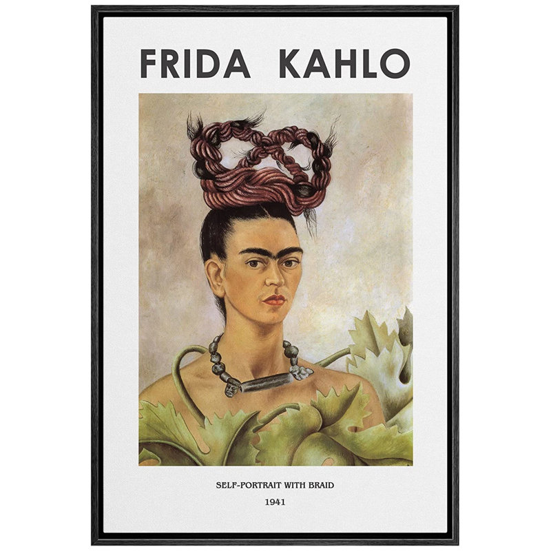 "IDÉE4WALL", reproduction d'art sur toile, autoportrait avec tresse par Frida Kahlo, H 24 po x l 16 po, Noir