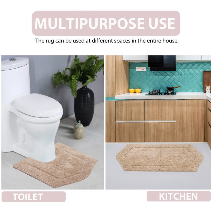 Morissette 100% Cotton Bath Rug, Non-Slip, Quicky Dry, Machine Washable, Absorbent - 3 Piece Set, Linen