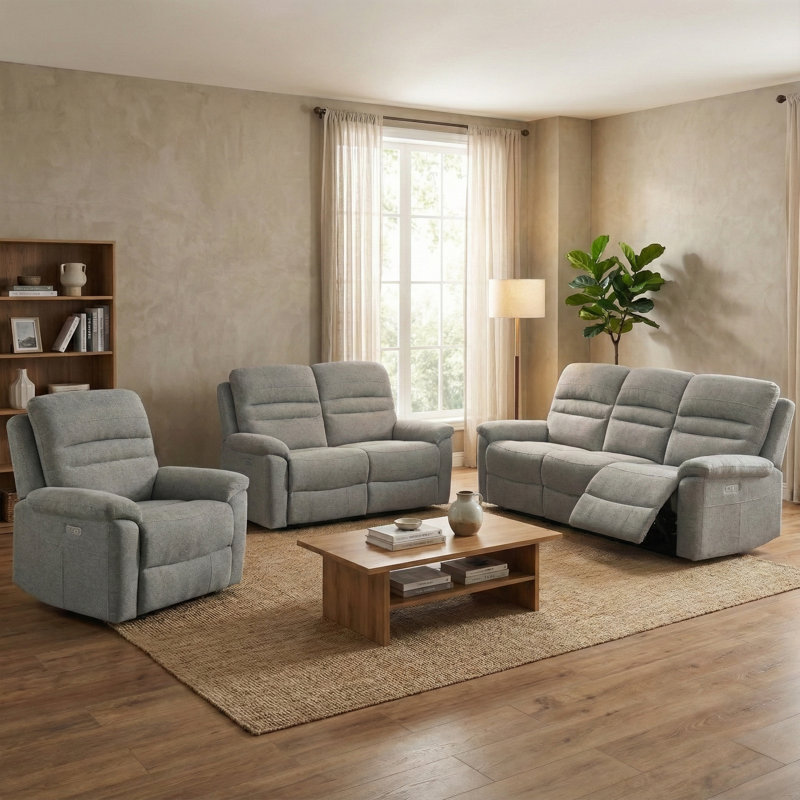 Kriwox 3 Seater Electric Reclining Sofa, Grey