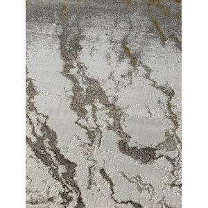 17 Stories Abstract Light Beige With Gold Shimmy Metallic Rug Carpet ...