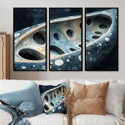 Art inuit canadien Canoe in Blue & White Tones II - ensemble d'art mural d'art inuit canadien