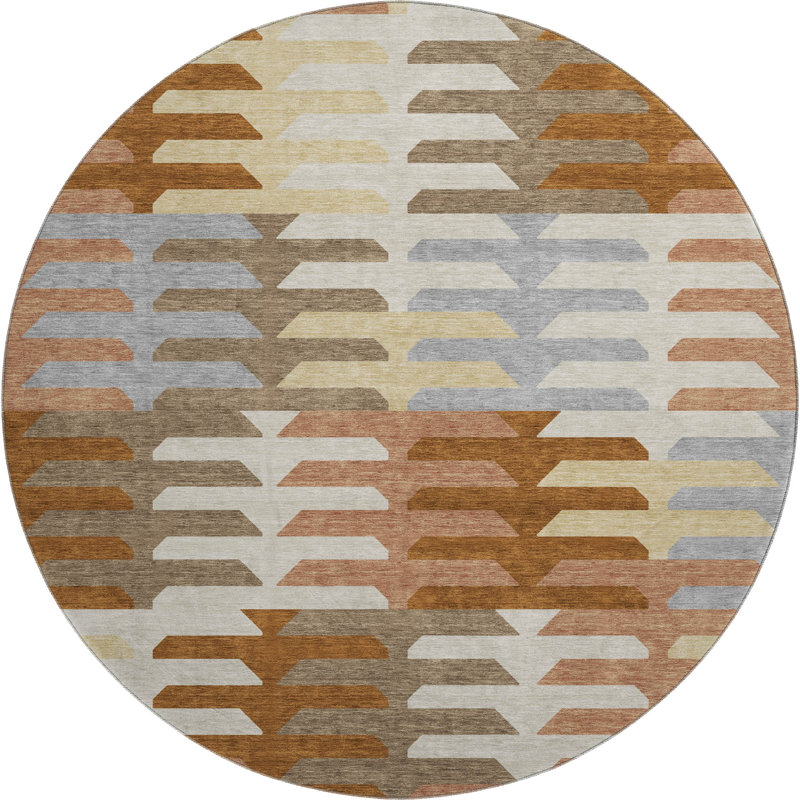 Premium Machine Washable Mayfield AMF2328 Geometric Rug, 8' Round, Copper