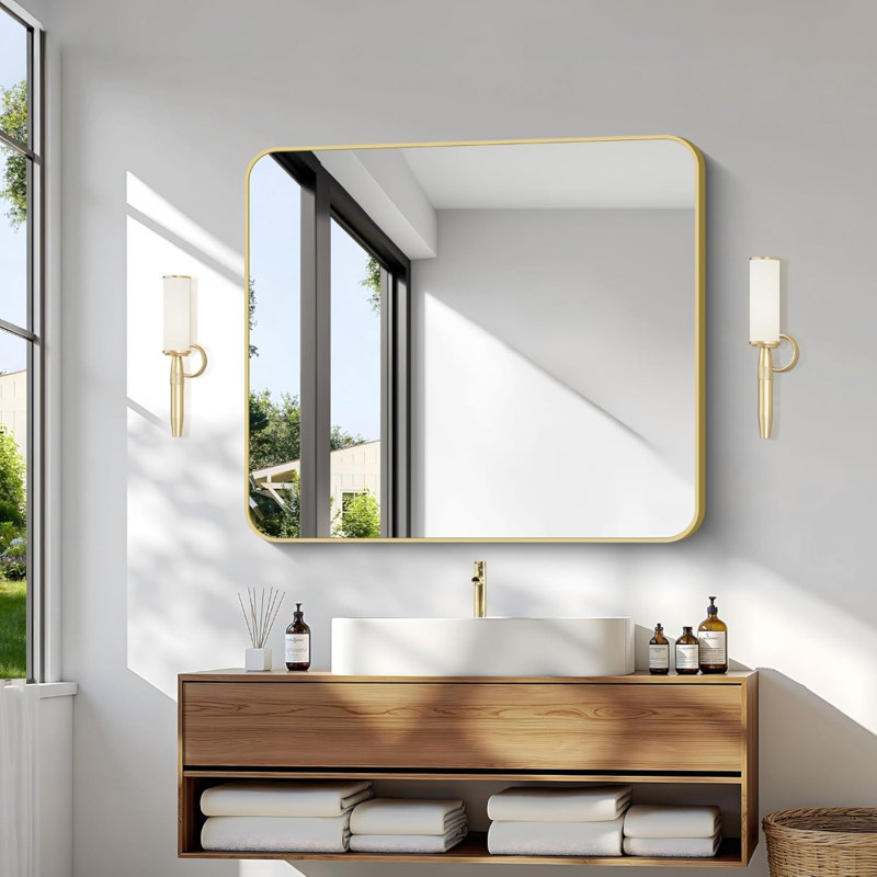 Miroir de salle de bain, miroir mural pour salle de bain mural, miroir rectangulaire pour salle de bain au-dessus du lavabo, coin rond moderne pour le salon, entrée de chambre à coucher, horizontal / vertical