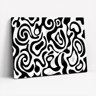 Ensemble de 1 tableau sur toile à motif tourbillonnant noir et blanc abstrait