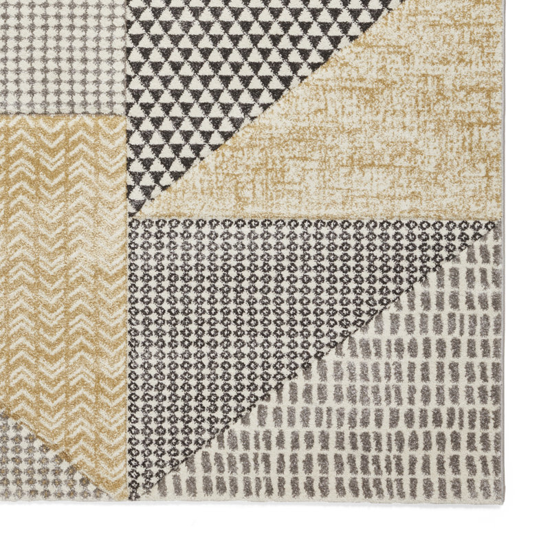 Geometric 80cm X 150cm Area Rug, Ochre/Grey, Rectangle 120 x 170 cm