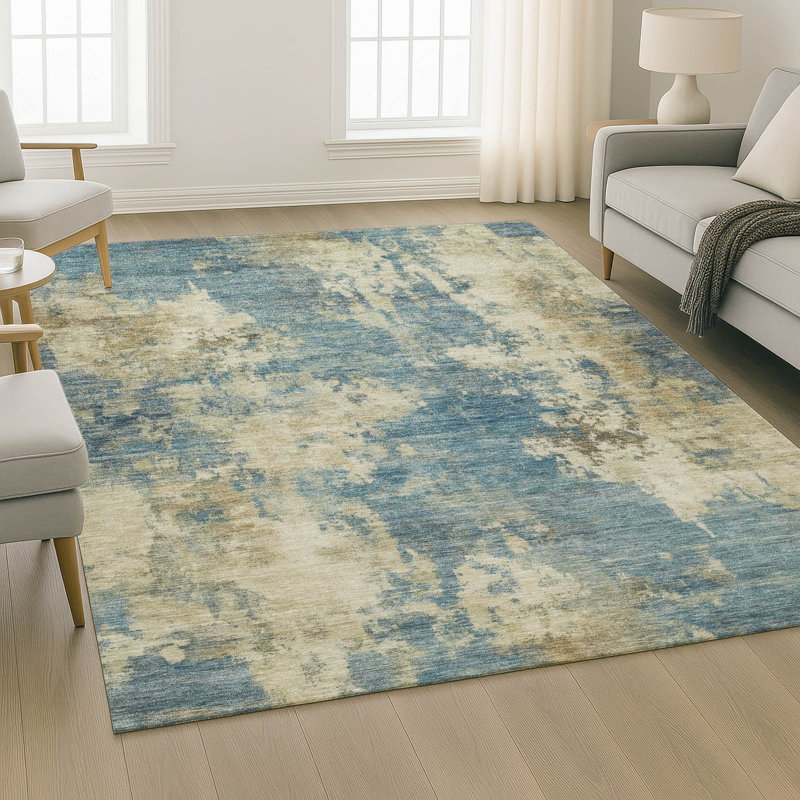 Premium Machine Washable Mayfield AMF2066 Abstract Rug, Blue, 8' x 10'