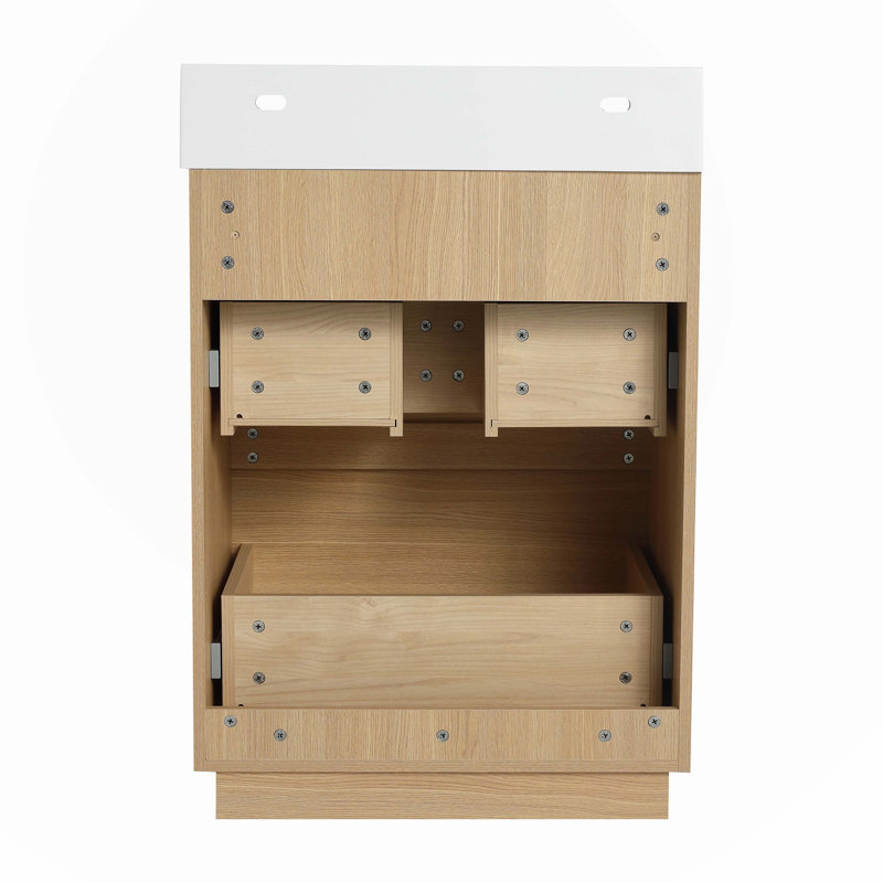 Ensemble de meuble-lavabo simple 24 po avec plateau en céramique Aryah, Chêne