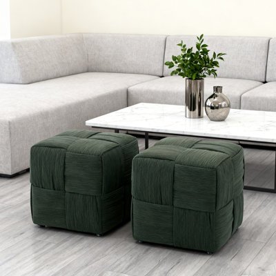 Green Corduroy Square Ottoman Foot Rest - Soft Woven Design Sofa Stool | Gift Idea
