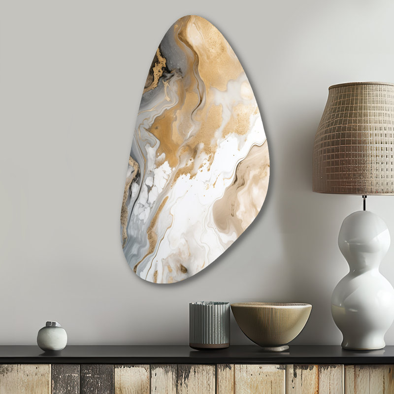 Gold And Grey A Marble Effect V - Marble Unique Shape Metal Wall Art, Gold Asymmetrical Metal Art Print, 31" H x 17" W x 1" D
