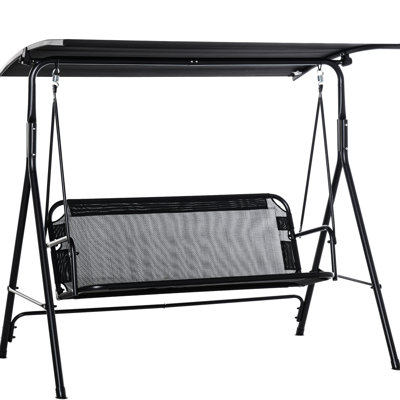 Outdoor Porch Swing Chair With Canopy - 2 Person Seat, , Breathable Material, Black, For Garden, Patio, Balcony, Backyard Patio Two Adjustable Tilt, Mesh, Steel , Black Garden Leisure