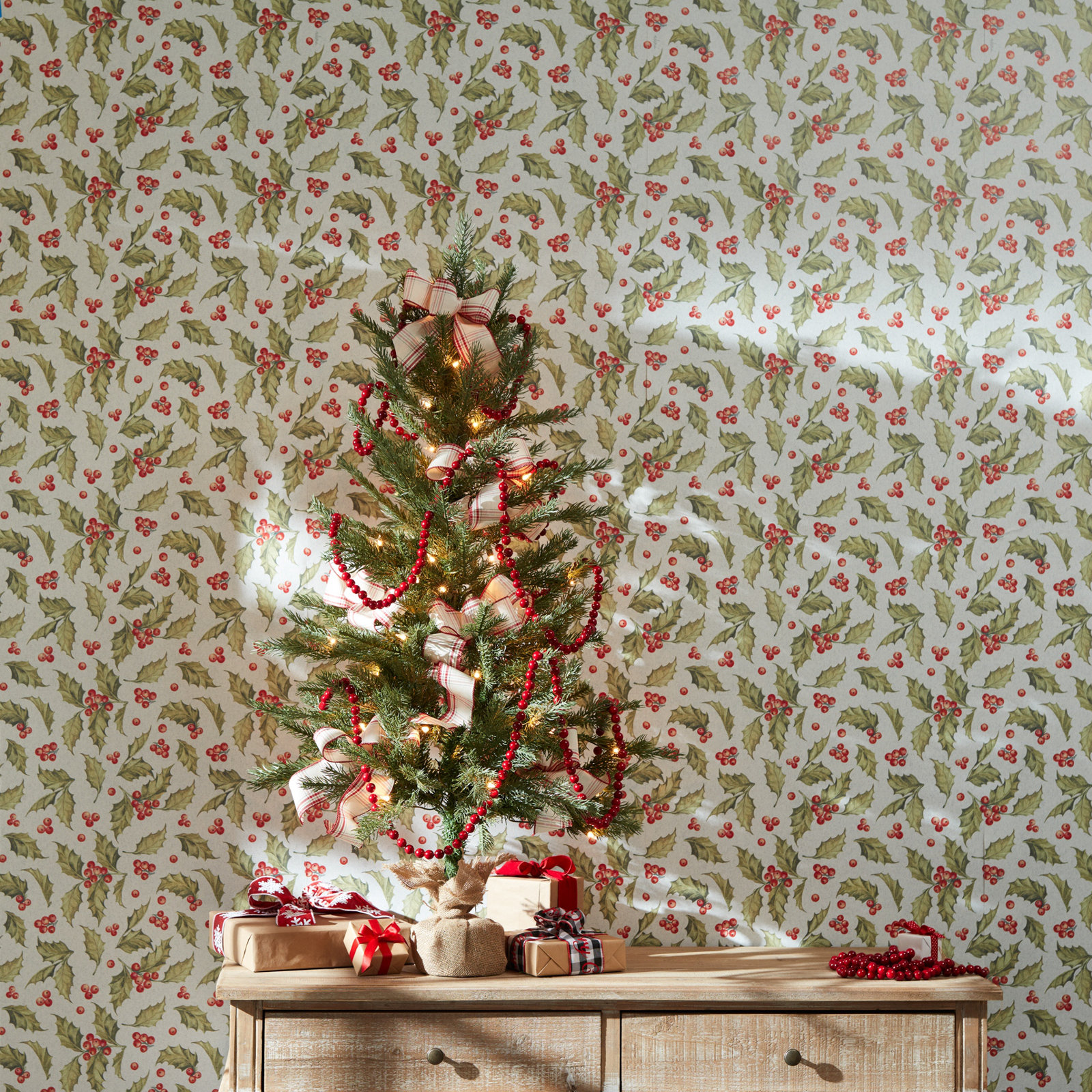 Faux Pine Tree in Burlap Pot Liner, 49" H x 29" W x 29" D