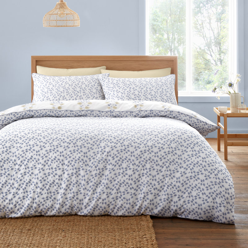 Eloise Floral 230 Thread Count Cotton Satin Stripe Reversible Duvet Cover Set, Single Duvet Cover + 1 Standard Pillowcase