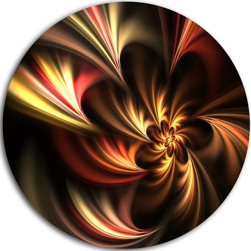« brillance jaune et rouge à fleur fractale », impression sur métal, H 36 po x l 36 po x P 1 po