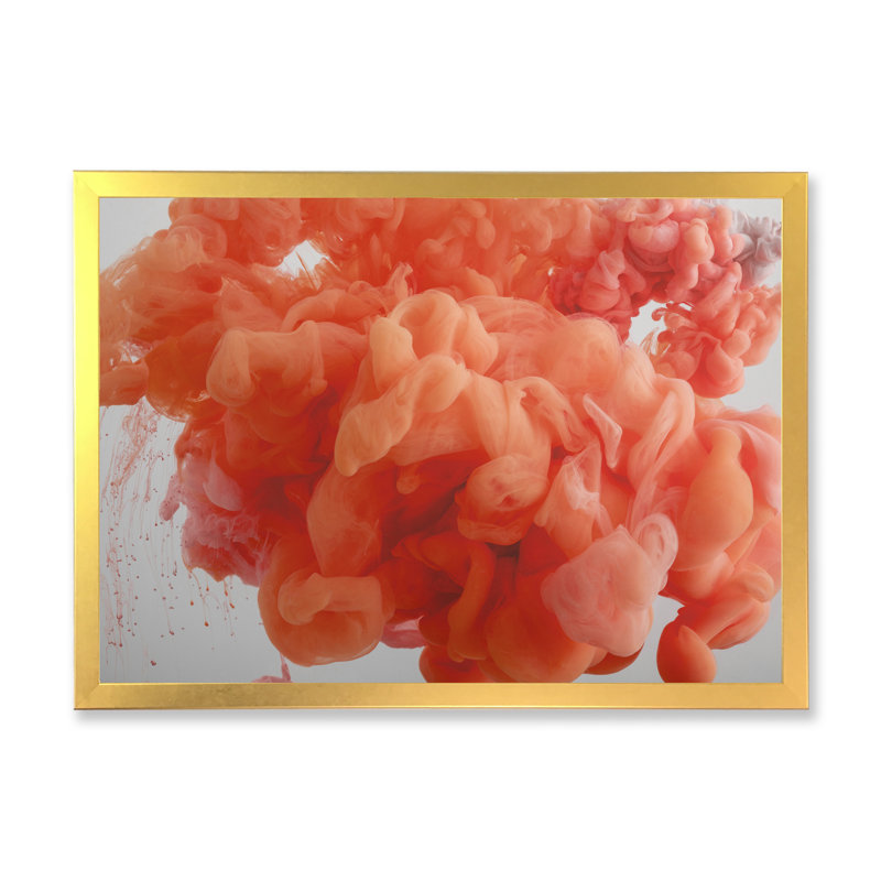 Peinture corail en marbre - art mural moderne sur toile, Cadre doré, H 16 po x l 32 po x P 1 po