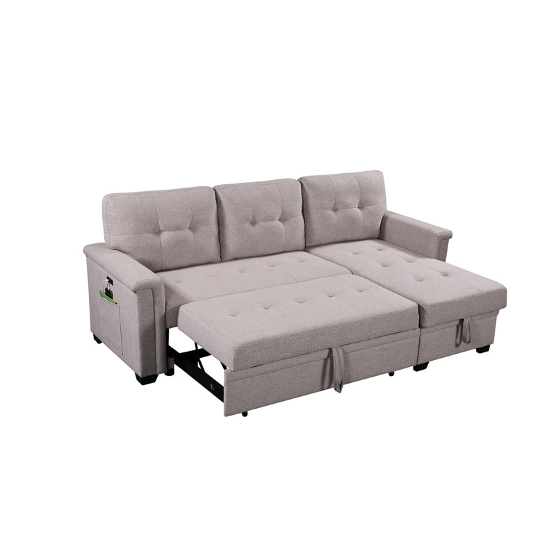 Gray Sectional With Storage Chaise, Sleeper And Cell Phone Holder 53.1 In. Deep Reversible Chaise
