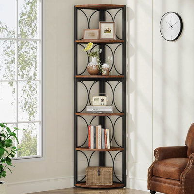Étagère de rangement 66,13 po de hauteur à 6 niveaux de style brun rustique pour tablettes de salon, petit espace
